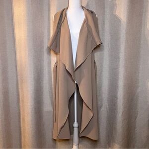 IRIS Long Throw Over Trench Vest Duster Sleeveless Belted Wrap Women’s Small